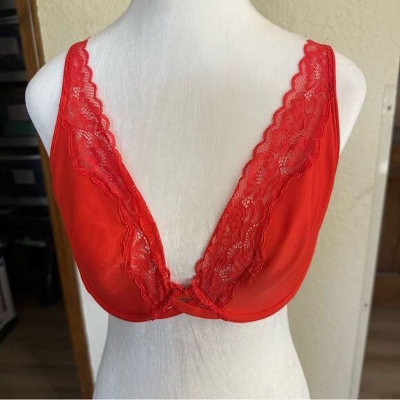 Soma Essentials RED 36D Plunge Unlined Bra with Lace Trim - Picture 5 of 8